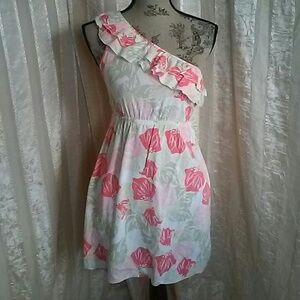 ROXY One Shoulder Tropical Palm Print Dress